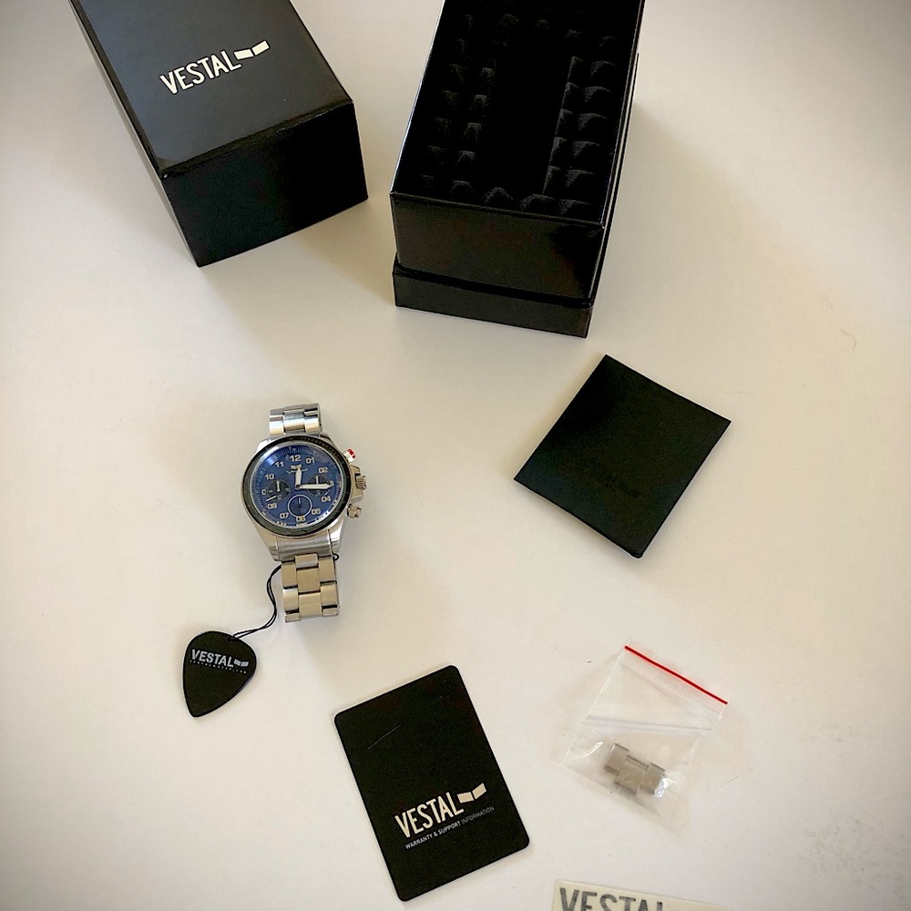 Vestal Watch - Silver Navy Chronograph - New